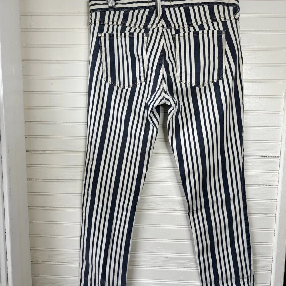 Free People Black and White Striped Ankle Jeans